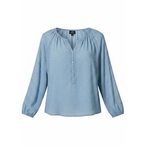 Oak & Trellis Blue Swiss Dot Long Sleeve Lace Trim Blouse XL Boho Romantic Top